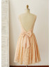 Peach Pink Lace Deep V Back Short Bridesmaid Dress 